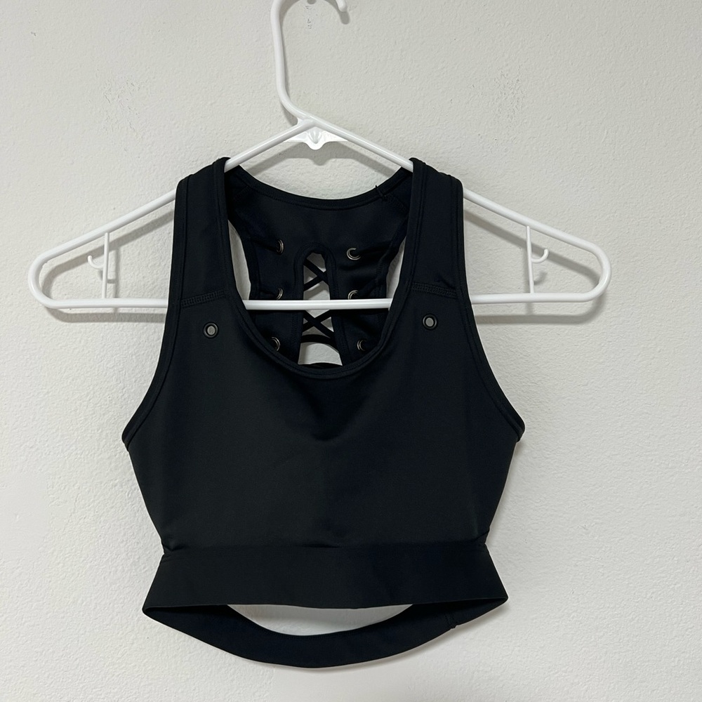 Nike Black Classic Dri-Fit  Lace-Up Back Swoosh Sports Bra - Picture 3 of 8